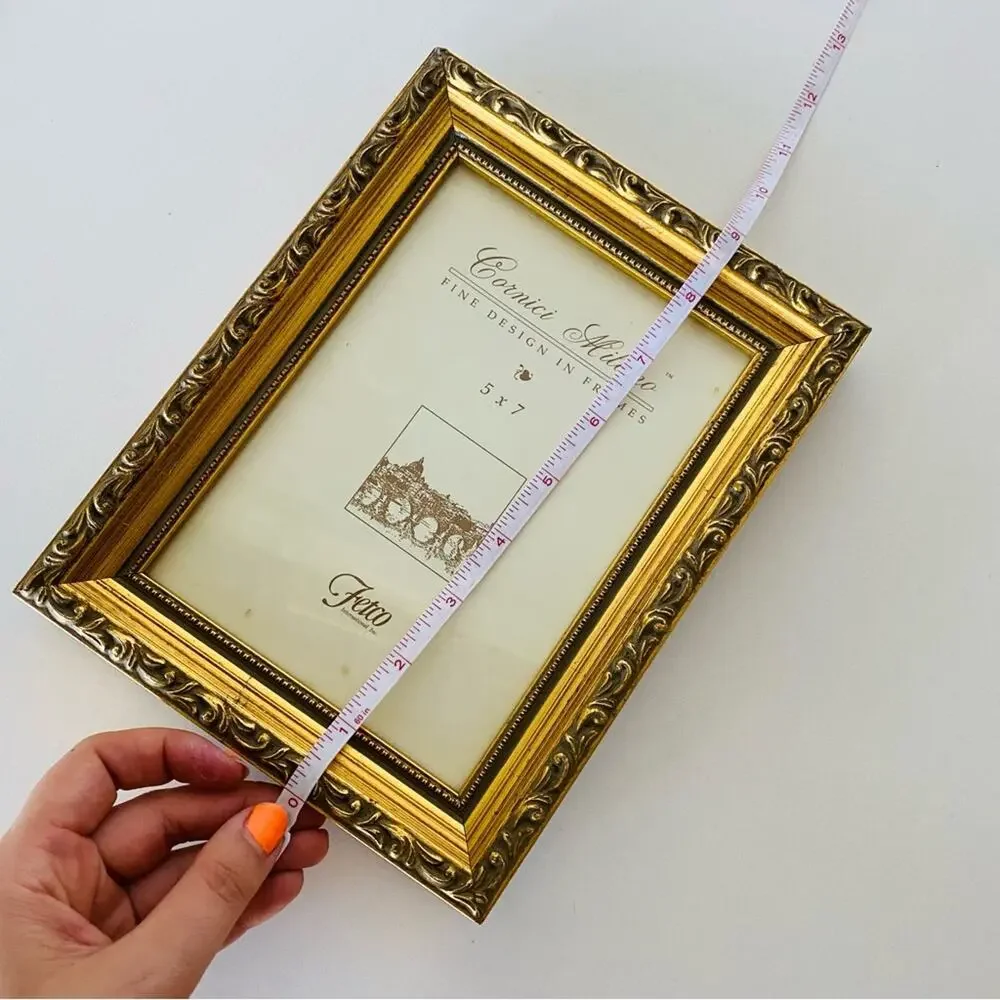 VINTAGE Antiqued Yellow Gold Etched Swirl Metal Photo Picture Frame Y2K 90s